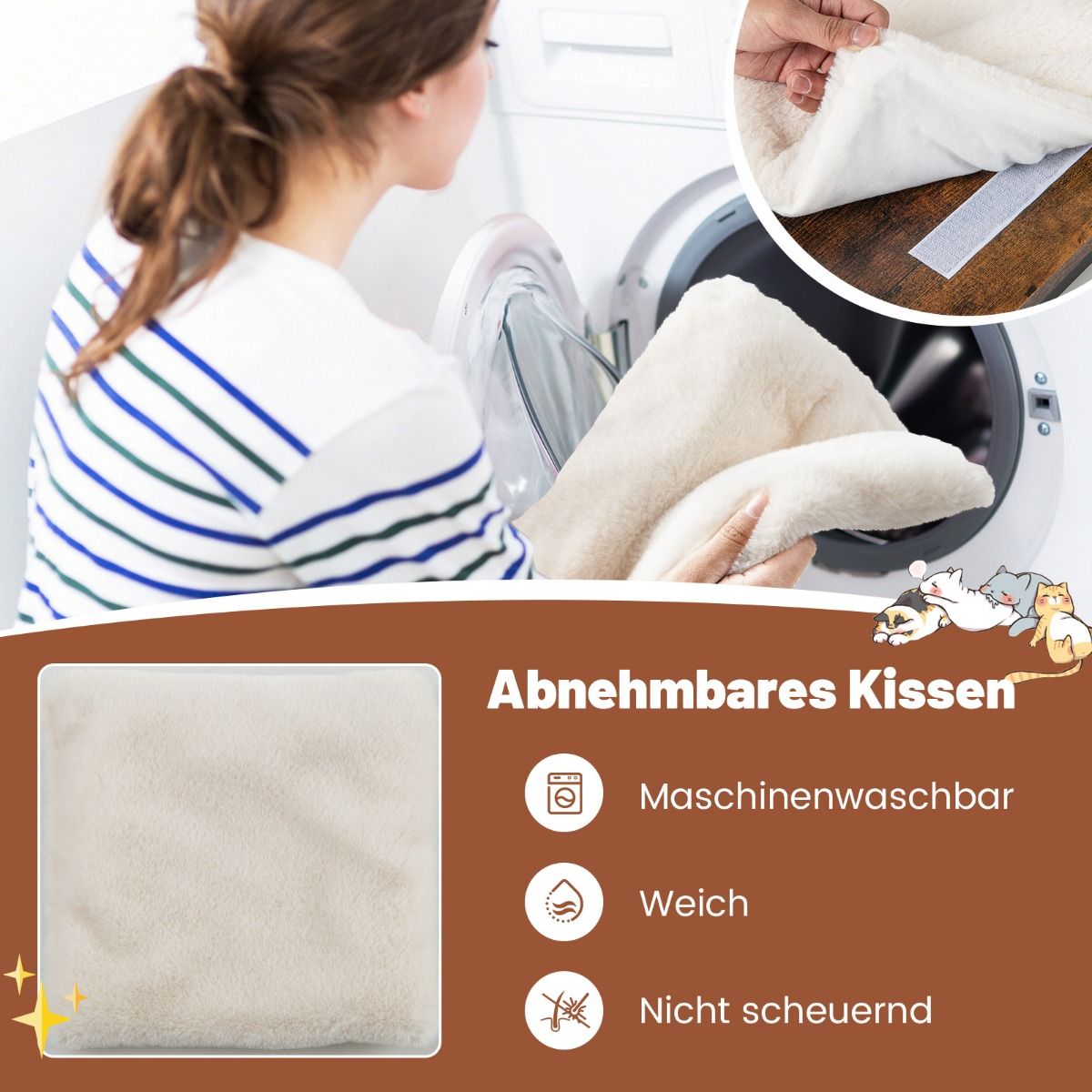 Beistelltisch Mit Sisal-Kratzbrett 4 in 1 Katzenmöbel Katzenkratzer Mit Abnehmbarem Kissen & Ball 50 X 30 X 64 Cm Rustikales Braun